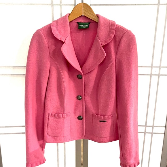 Vintage Geiger Collections Pink Wool Blazer with Metal Buttons - Size EU36/US 4 - Picture 1 of 12